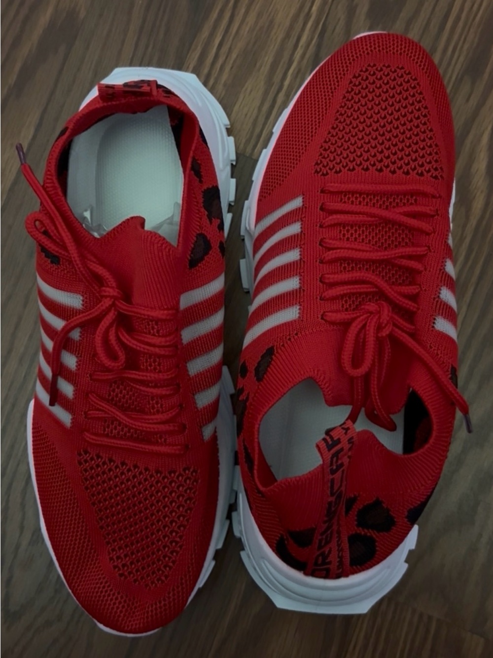 NWT Red Leopard Print Knit Chunky Sole Sneakers Size 9